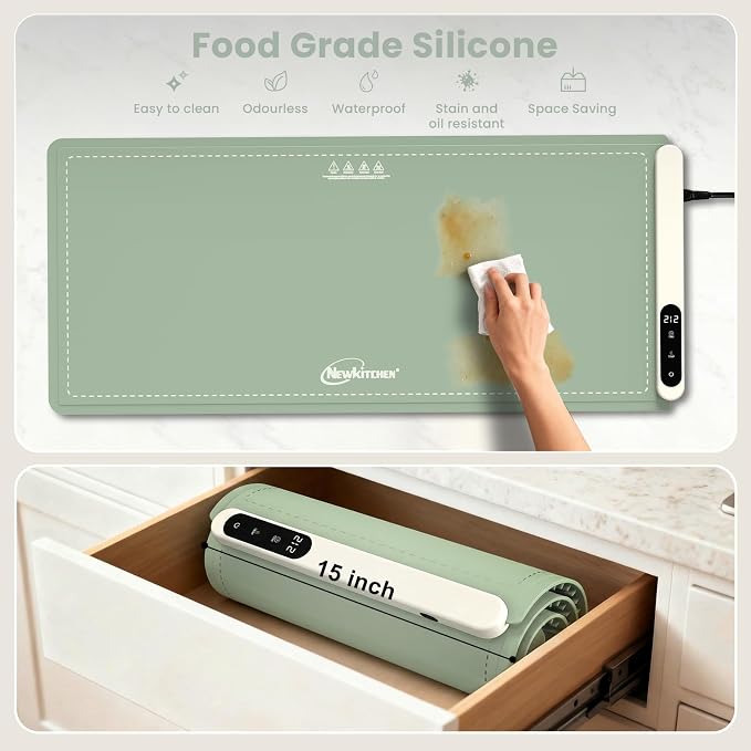 Warming Mat for Food, 36"x16" Food Warming Mat 6 Temperature & 6 Timer Settings Upgrade Graphene Fast Full Surface Heating-Versatile Food Warmer for Gatherings, Parties, Everyday Use-Slate Gray Green