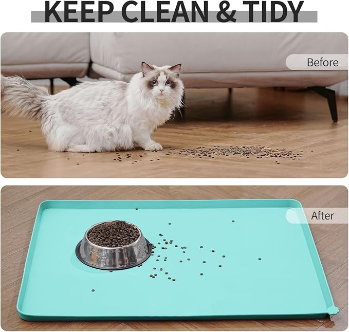 Reopet Silicone Pet Feeding Mat - Waterproof & Non-Slip Dog Cat Placemat | High Raised Edges Prevent Food & Water Spills to Protect Floors, Easy to Clean, Fit for Dog Cat Bowls