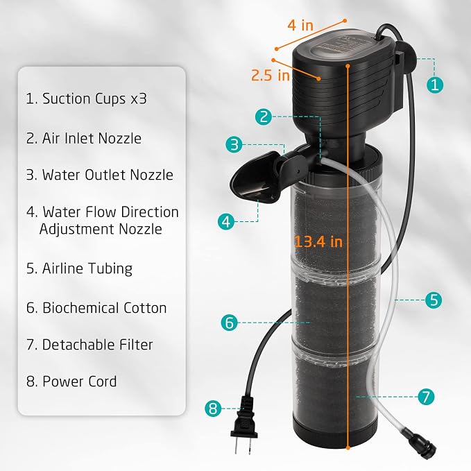 XpertMatic Aquarium Filter for 120-170 Gallon Tank, Internal Fish Tank Filter with Water Pump, 528 GPH 3 Stages Biochemical Sponge Filter for Large Tank, Pond, Wavemaker, Air Supply, SainSmart
