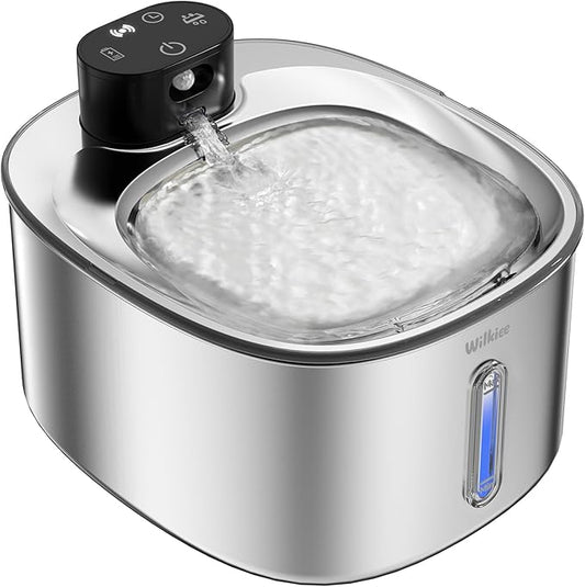 Stainless Steel Cat Water Fountain with 5 Filters Set, 142fl.oz/4.2L Cat Fountain Battery Operated with Motion Sensor, Pet Water Dispenser Cordless for Cats & Dogs Indoor