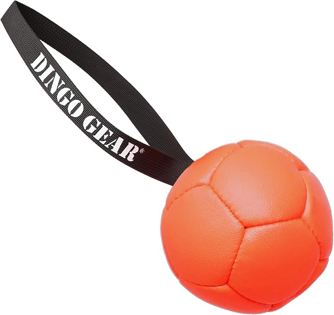 DINGO GEAR WWW.DINGOGEAR.COM 1977 Set Faux Leather Ball with Pump for Dog Training, as Reward for Fetch tug of war, for Strong Dog, Handmade, 5in Orange Z30031