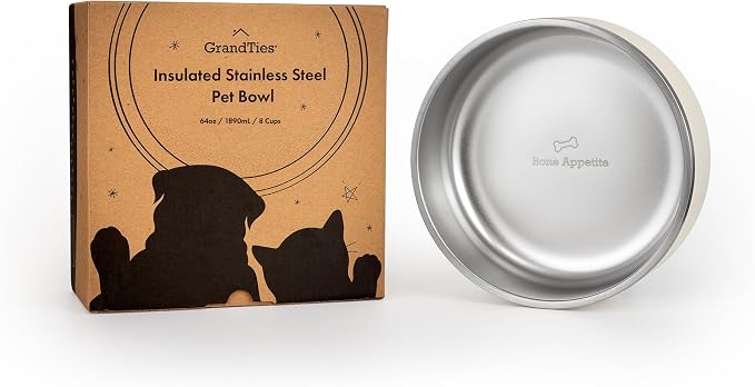 GrandTies Stainless Steel Dog Bowl | Engraved Reusable BPA-Free Insulated Cat & Dog Bowls | Large Heavy Duty Non Skid Spill Proof Bowl | Outdoor Dog Water Bowl (64oz, Midnight Black)