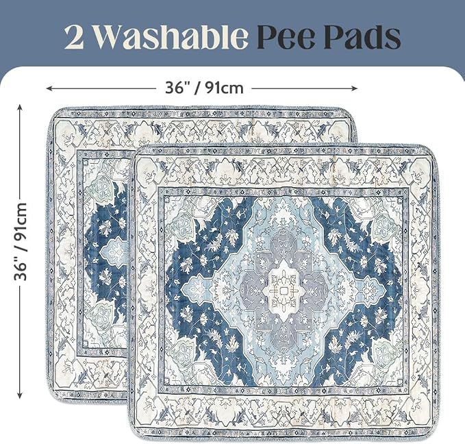 Washable Pee Pads for Dogs 2 Pack Reusable Puppy Training Pads 36"x36" Super Absorbent Waterproof Dog Training Pads, Non-Slip Potty Pads Whelping Pads Litter Mat Pet Supplies - Navy/Mix