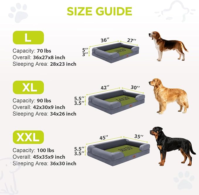 Orthopedic Memory Foam Dog Bed, 36x27, Waterproof for Large Dogs | Removable, washable cover • Waterproof memory foam liner • Bolstered couch design for joint relief • Includes tennis ball toy