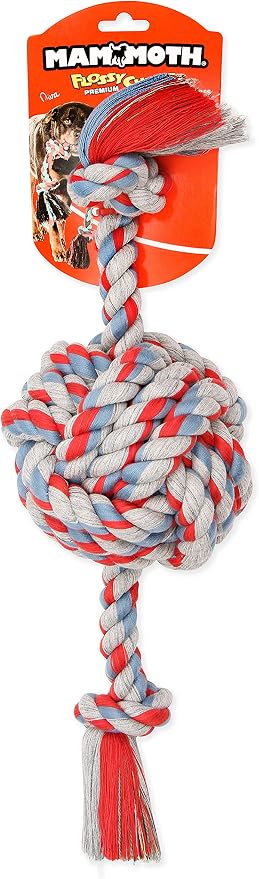 Mammoth Pet Products Flossy Chews Multi Color Monkey Fist Ball with Rope Ends - Premium Cotton-Poly Rope Tug Toy for Dogs - Interactive Dog Tug Toy - Heavy Duty Dog Toy with Rope Ball for Big Dogs - Jumbo, 20” - Assorted Colors