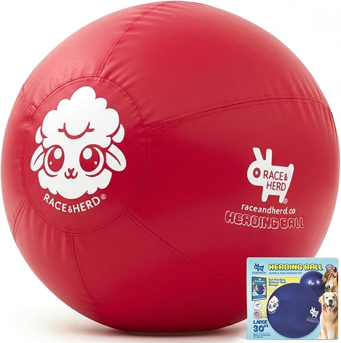 Race&Herd 30" Original XXL Herding Ball for Dogs - Herding Toys, Giant Dog Ball for Australian Shepherds, Border Collies - Durable Dog Outdoor Training Toy for Large Breeds & Horses (Cherry)