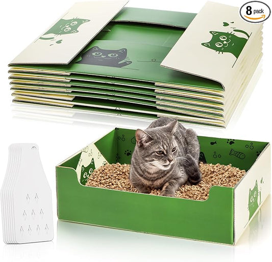 SOUJOY 8 Pcs Disposable Litter Boxes for Cats, Travel Litter Box with Scoop, Double Layer Waterproof Litter Tray for Cats Small Pets, 14.8 x 11.6 x 4.7inch