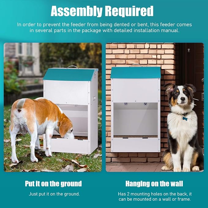 Automatic Dog Feeder Large Breed 50 lb, Galvanized Metal Gravity Self Feeding Dog Food Dispenser Extra Large Automatic Pet Feeder, for Indoor or Outdoor Use