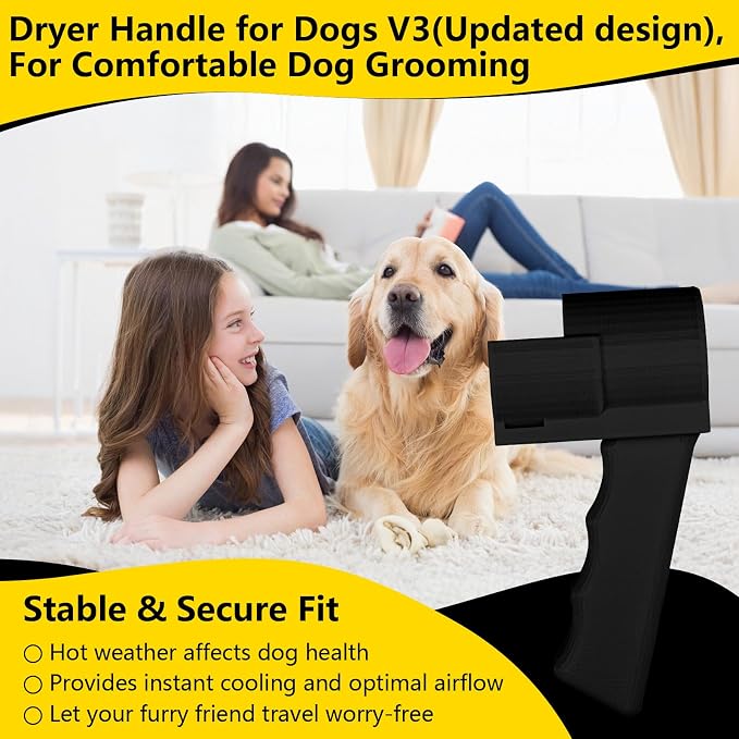 Grip Dryer Handle for Dogs V3, Lightweight Holder for High Velocity Dog, Enhanced Comfort & Control for Pet Grooming Dryers(Black)