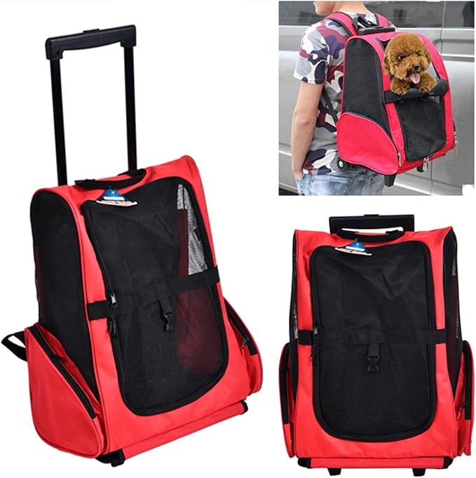 Pet Carrier Backpack with Removable Wheels, Pet Travel Rolling Backpack,Strong Breathable Mesh Panels, Airline Approved for Small Dogs and Cats for Hiking Carrying Walking Outdoor Bag