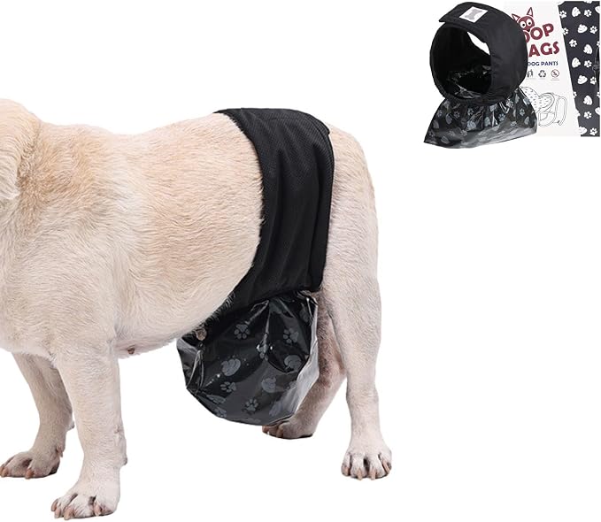 HDKUW Reusable Male Dog Diapers with 50pcs Waste Bags, Adjustable Leak-Proof Dog Sanitary Pants for Incontinence & Indoor Walking, Dogs Pee Collection Pants for Senior Disability Dogs S