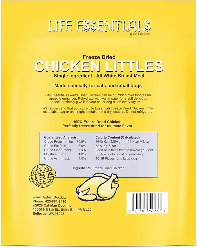 Life Essentials by Cat-Man-Doo | Chicken Littles - 2 Pack of 5oz Bags | Freeze Dried Chicken Cat & Dog Treats | Healthy, Single Ingredient, Training Treats, High Protein
