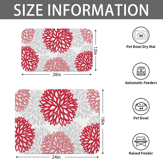 Dog Food Mats 2 Pack for Floors, Absorbent and Quick-Drying Pet Cat Food Mat,Anti-Fouling and Easy-to-Clean Pet Feeding Mat,Dog Bowl Mat for Messy Drinking Water Bowls 12"x 20"+18x24