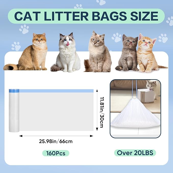160 Count Cat Litter Box Liners Compatible with PetPivot AutoScooper 11/12 & Cumrige & Fsitego & Fumoi Self Cleaning Litter Box, Cat Litter Liners for Automatic Litter Box, 25.98" x 11.81"