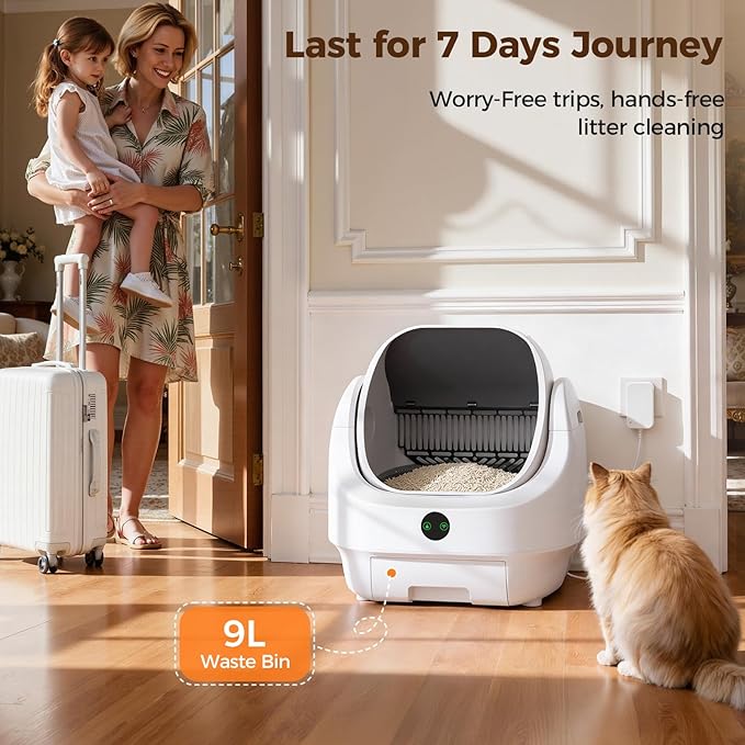 Open-Top Automatic Litter Box, Odor Control, Ready to Use, Self Cleaning Litter Box, Large Capacity with APP Control and Safety Sensor, Ellenpent, with Trash Bags/Waterproof Mat/Litter Mat