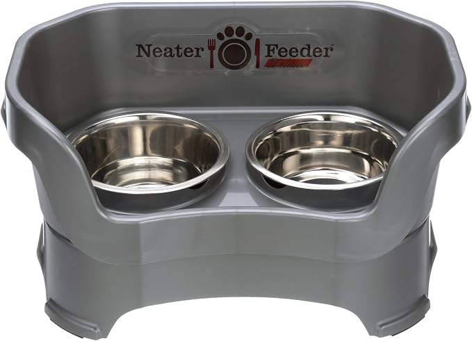 Neater Pets Neater Feeder Deluxe Mess-Proof Food & Water Bowls with Neater Mat Waterproof Silicone Mat - Protect Floors from Food & Water