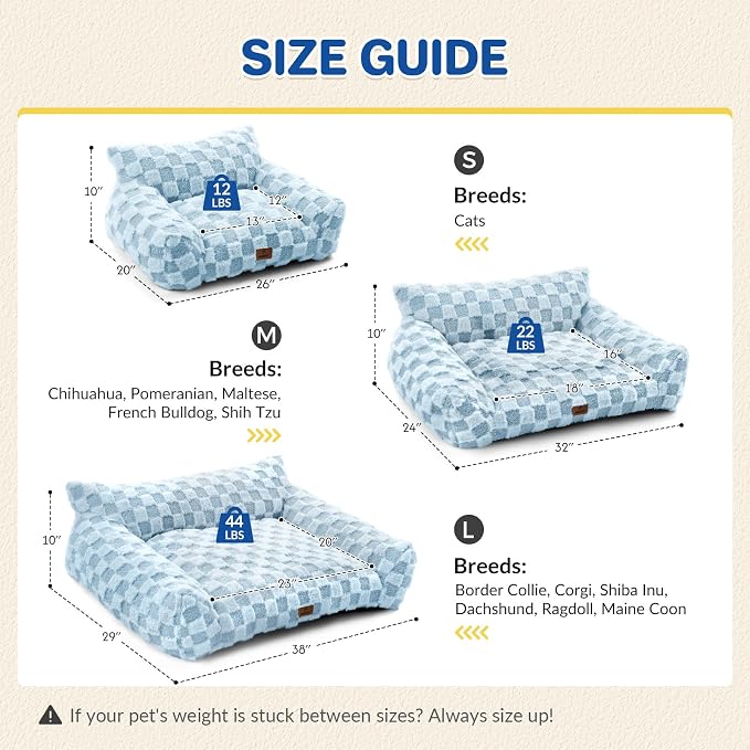 ABCPET Large Dog Bed Sofa, Fluffy Pet Bed for Medium and Large Dogs, Supportive Dog Couch Sofa for Dogs, Pet Sofas with Washable Cover & Non-Slip, 38 inch, Blue