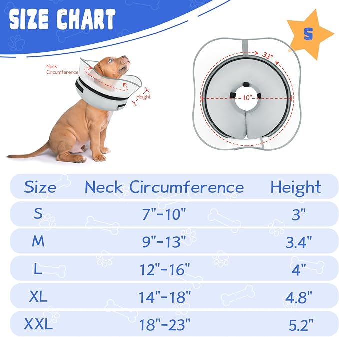 Elevated Inflatable Dog Cone Collar Alternative After Surgery, Dog Donut Collar, Soft Pet Cone to Stop Licking for Small Medium Large Dogs