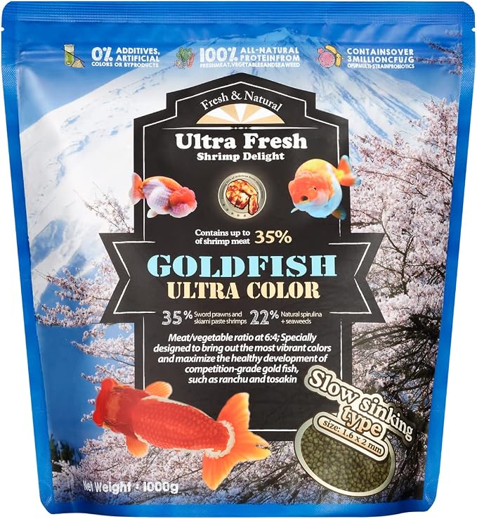 Ultra Fresh Sinking Goldfish Food, Color Enhancing, Balanced Diet, All Natural Ingredients, Clear Water Formula, Slow Sinking Gold Fish Pellets, Goldfish Ultra Color 2.2 lbs
