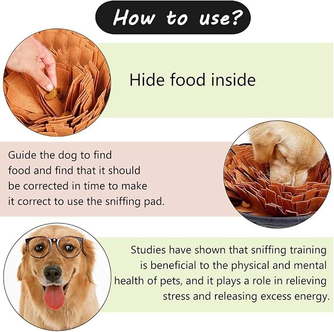 AWOOF Pet Snuffle Mat for Dogs, Interactive Feed Game for Boredom, Encourages Natural Foraging Skills for Cats Dogs Bowl Travel Use, Dog Treat Dispenser Indoor Outdoor Stress Relief (Brown)