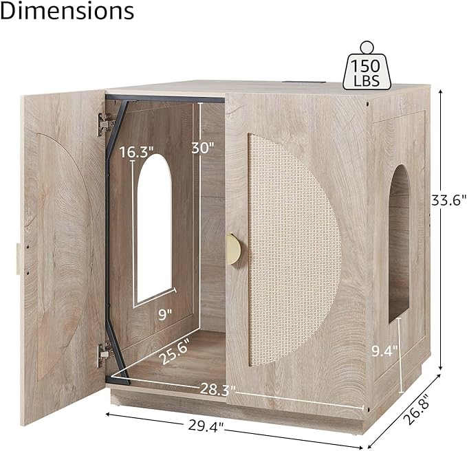 unipaws Extra Large Cat Litter Box Enclosure for Self-Cleaning & Automatic Litter Boxes, Tall Cabinet with Charging Station, Wooden Dog Proof Hidden Cat House for Top Entry Litter Box