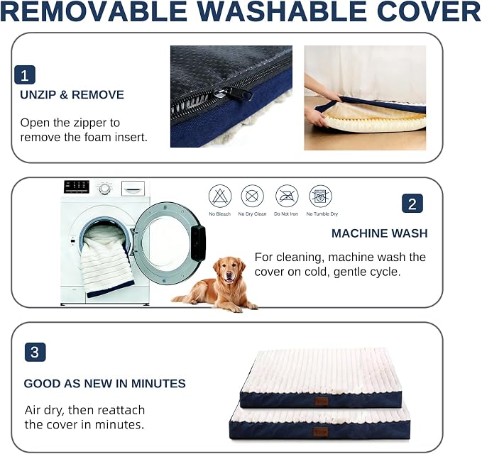 Orthopedic Dog Bed for Large Breeds Up to 50 Lbs, High-Density Egg Crate Foam, Plush Surface, Machine Washable Removable Cover, Non-Slip Bottom, Blue 35"X22"X3"