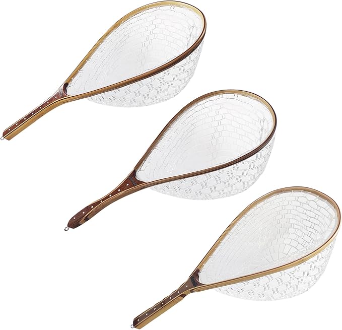 Riverruns Fly Fishing Net Landing Net Wooden Net Soft Rubber Mesh Trout Net Freshwater Saltwater Fishing Net with Safety Cord Net Gifts for Father Men