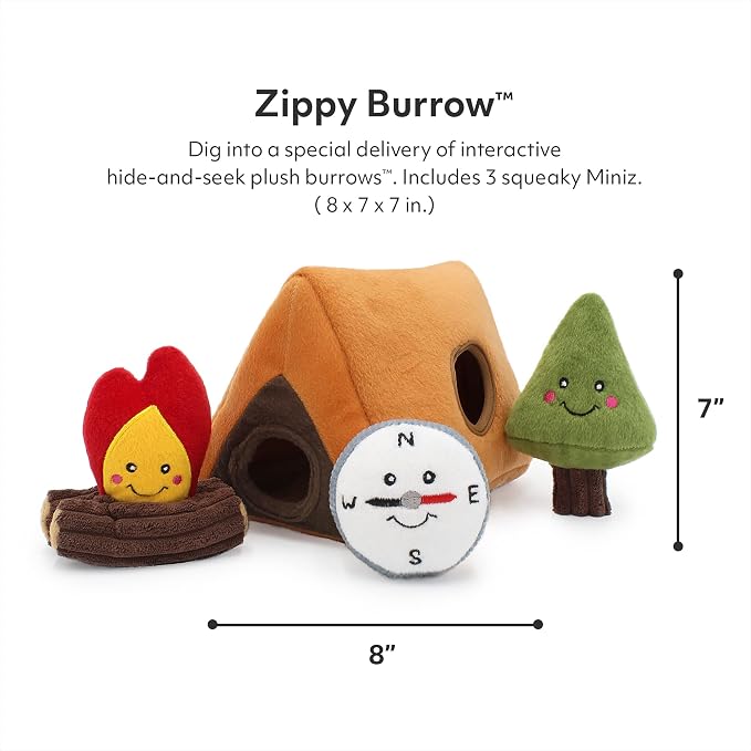 ZippyPaws Burrow Wilderness Camping Tent - Interactive Hide & Seek Dog Puzzles, Colorful Squeaky Toys for Small & Medium Dogs