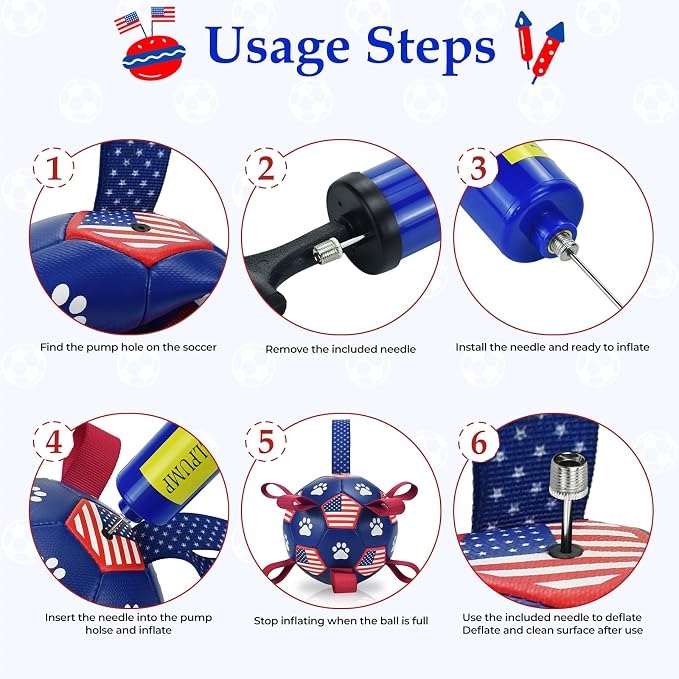 4th of July Dog Soccer Ball with Straps y Puppy Interactive Toy Pet Tug Ball Toy with American Flag Pattern for Mdeium Large Dogs Large-3
