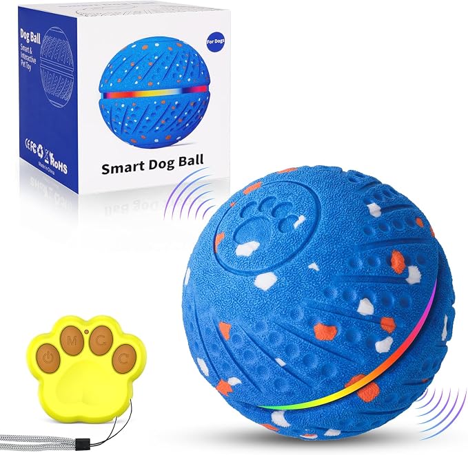 Interactive Dog Ball, Remote-Controlled Moving Dog Toy with Colorful Lights, 3 Interactive Modes and TPU Material, Bouncing Ball for Dogs to Keep Them Entertained