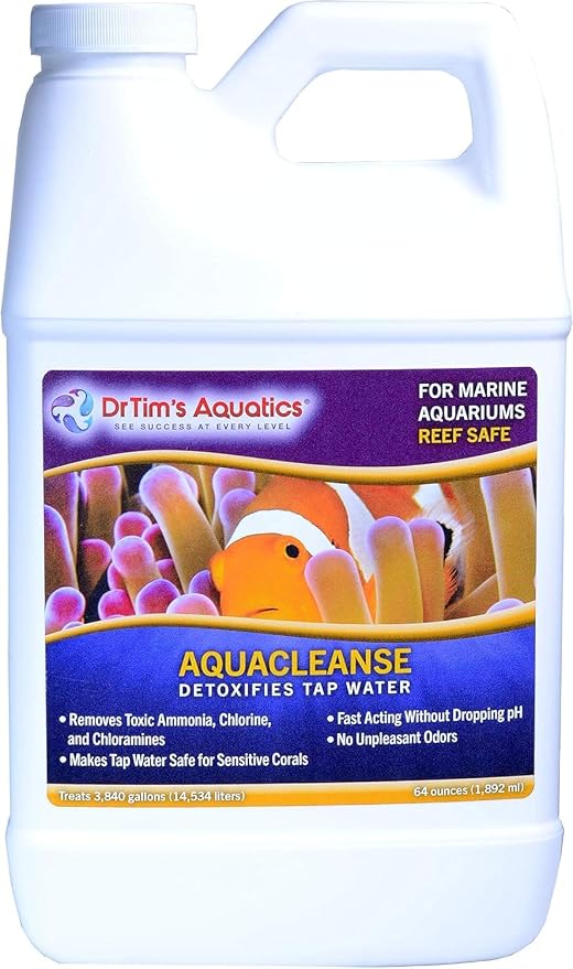 DrTim’s Aquatics AquaCleanse for Reef Aquariums – 64 oz – Tap Water Detoxifier, Dechlorinator & Ammonia Reducer for New and Cycled Fish Tanks