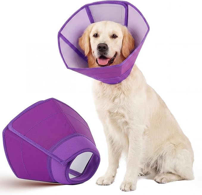 Allroaring Soft Dog Cone Collar Post Surgery Recovery,Waterproof Dogs Elizabethan Collar for Spay & Neuter Cones of Shame with Comfy Neck Padded Adjustable Cone to Stop Licking for Large Dog L Purple
