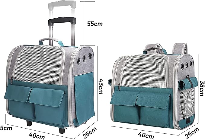 Cat Carrier with Wheels,Pet Travel Backpack Bag Cat Puppy Dog Carrier W/Trolley and Telescopic Handle,Multi-Function Rolling Carrier,Portable Stroller Wheel Luggage Bag