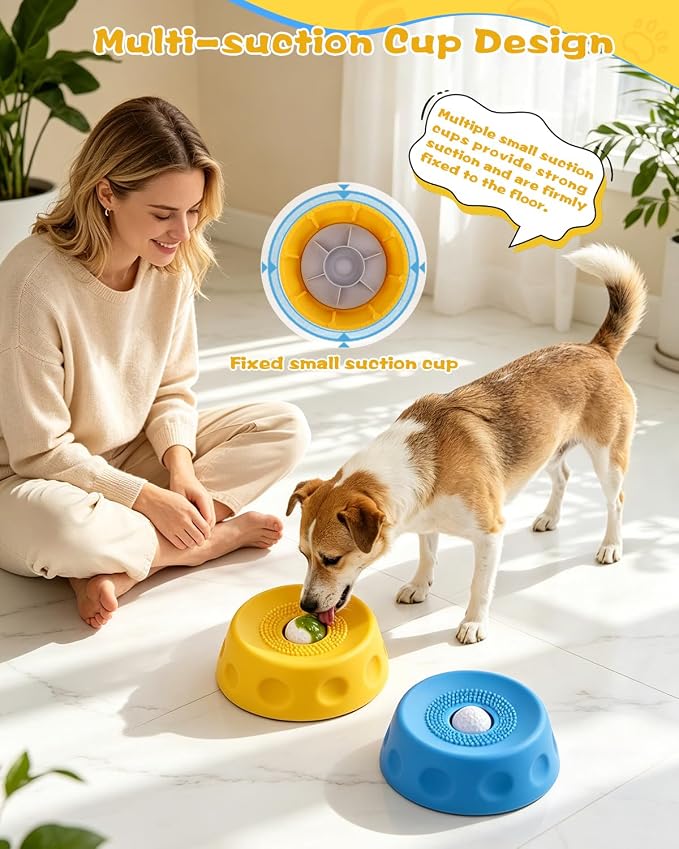 2 Pack Slow Feeder Dog Bowl with Rolling Ball, Interactive Lick Bowl for Dogs & Cats Anti-Slip Silicone Lick Mat for Liquid Treat Wet Food Bone Broth Enrichment Toy for Small Medium Large Dogs