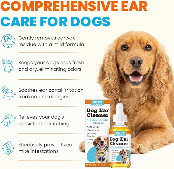 Dog Ear Cleaner and Infection Treatment,Natural Ear Drops for Dogs, Gentle Relief for Itching, Irritation, Wax Build-Up & Infections,Safe Ear Cleaning Solution for All Breeds & Ages