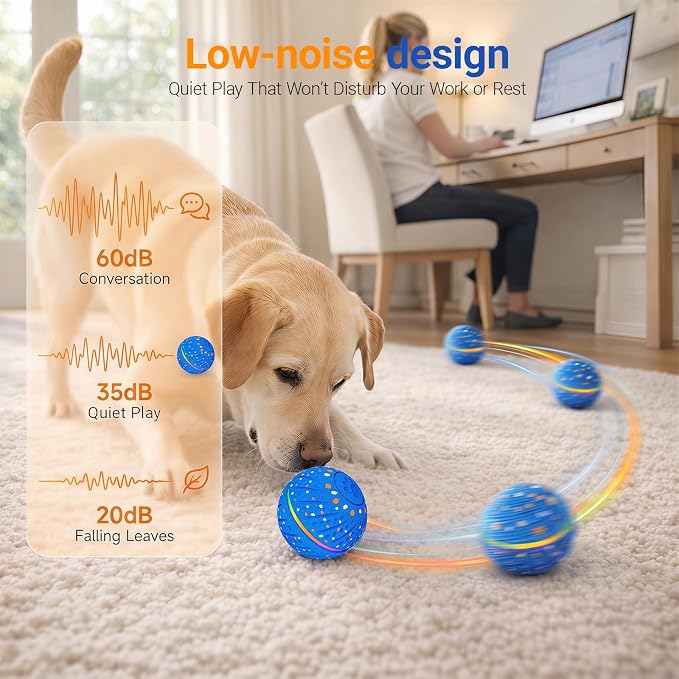 Interactive Dog Ball Toy for Small Medium Dogs – Automatic Rolling, Bouncing & Moving Dog Toy with LED Lights, 2-in-1 Fetch Toy, Durable E-TPU, USB Rechargeable (2.8” Blue)