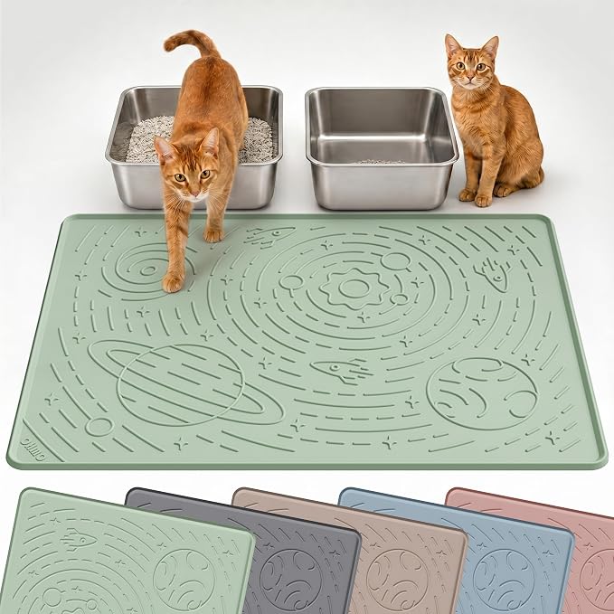 OHMO Cat Litter Mat Large Litter Box Mat, 31.5x23.6 Sage Green, Premium BPA-Free Silicone Rubber Kitty Litter Mat for Litter Box, High Edge Scatter Control Non-Slip Waterproof Litter Trapping Mat