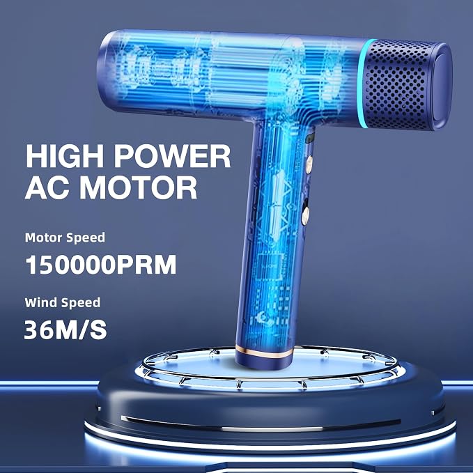 Ionic Hair Dryer with Diffuser and Concentrator, Professional Lightweight Quiet Blow Dryer, Powerful 1600 Watt Motor for Fast Drying and Straight & Wavy Hair, 3 Temps/2 Speeds, 6.56 Ft Cord, Blue