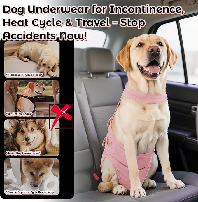 QBLEEV Dog Diapers with Suspenders, Female Escape-Proof Full Body Dog Period Diapers Overalls, Reusable Washable Sanitary Panties for Heat Cycle & Incontinence, Doggie Underwear Onesie with Tail Hole