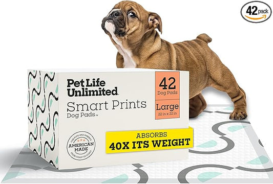 Pet Life Unlimited Smart Prints Large Puppy Pads for Dogs, Potty Training Pee Pads, 42 Count, 22" x 22", Leak-Proof, Super Absorbent, Quick-Dry, Patterned Pads with Odor Control, Made in USA
