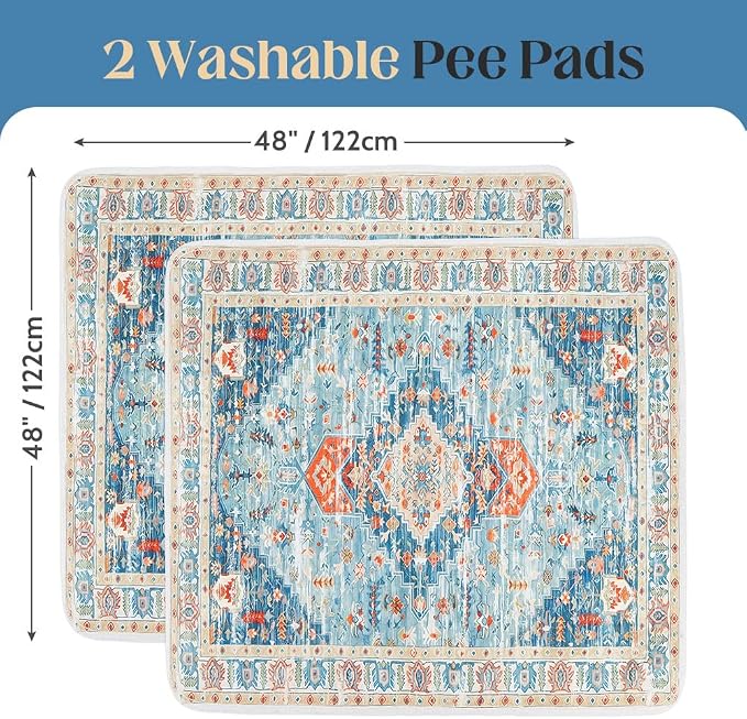 Washable Pee Pads for Dogs 2 Pack Reusable Puppy Training Pads 48"x48" Super Absorbent Waterproof Dog Training Pads, Non-Slip Potty Pads Whelping Pads Litter Mat Pet Supplies - Blue/Mix