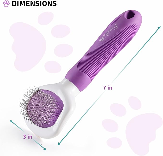 Poodle Pet Bundle - Dematting Fur Rake Comb Brush Tool with Steel Safety Blades for Detangling Matted or Knotted Undercoat Hair and Slicker Brush for Small and Large Dogs Pet Hair Remover