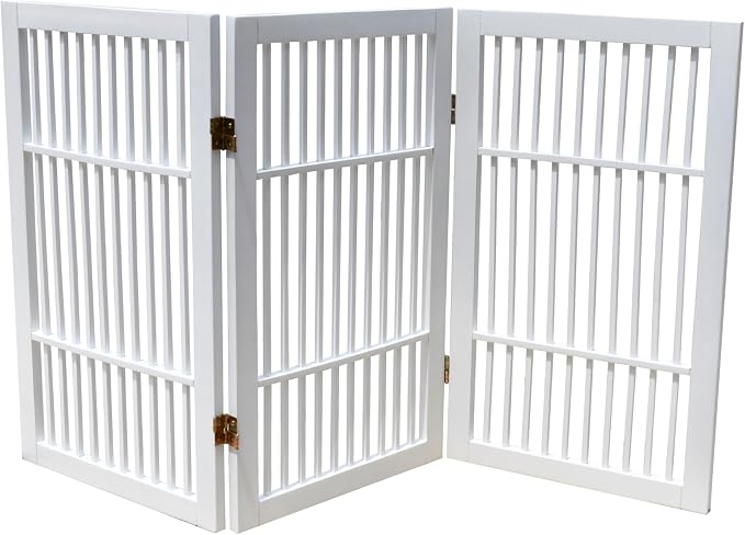 Urnporium Pet Dog Gate Freestanding, Strong Durable Folding Wooden Fence, Portable Acacia Hardwood Safety Barrier for Indoor & Outdoor Use (White Pet Gate, 3 Panel 30" Tall)