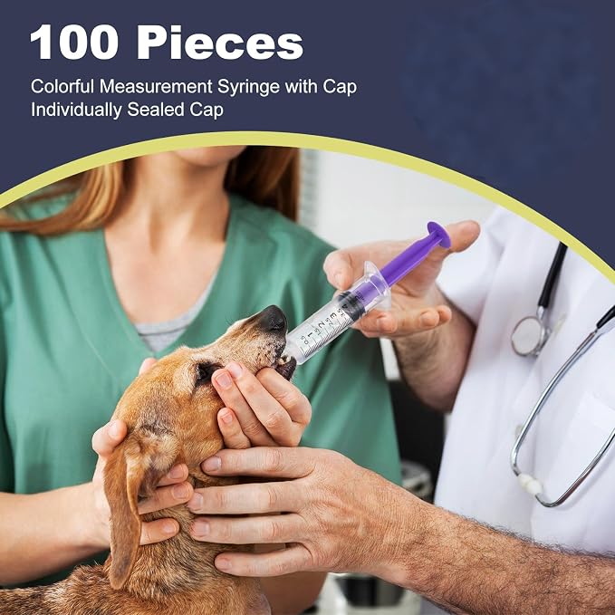 TrelaCo 100 Pieces Plastic Syringe for Liquid with Caps Colored Syringe Without Needle Colorful Measuring Tools Individually Sealed for Pet Feeding, Industrial Scientific Labs, 5 Colors(5 ml)