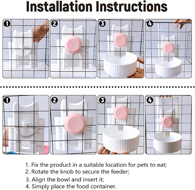 kathson Hanging Automatic Pet Food and Water Dispenser,Gravity Auto Rabbit Feeder for Cage,Guinea Pig Feeder and Waterer Set,Cat Food Bowl Dog Feeding Station for Bunny,Ferret,Chinchilla (Pink)
