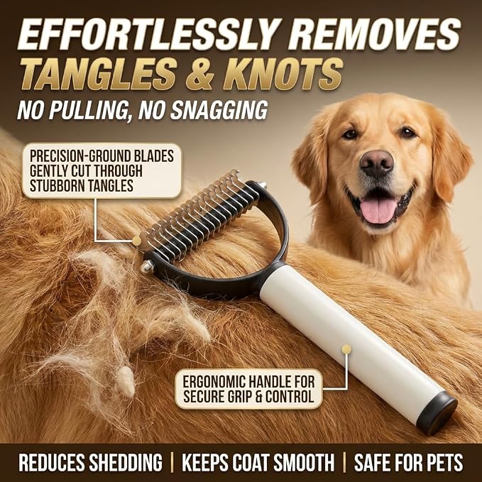 Pet Pro Grooming Tool for Dogs, Dual Sided Pet Grooming Comb, Deshedding Brush Removes Tangles Knots,Dematting Comb for Dogs and Cats