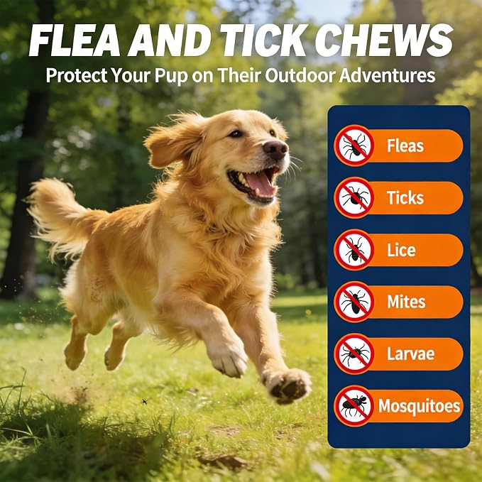 Natural Flea and Tick Prevention for Dogs Chewables, 180 Cts, Oral Flea Pills for Dogs, Dog Flea and Tick Treatment, Skin & Coat Support Supplement