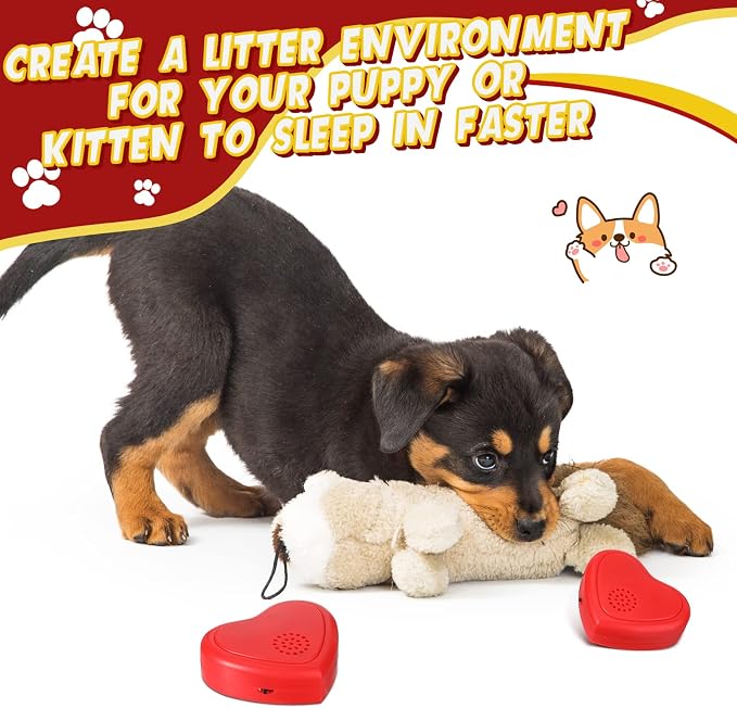 Wettarn 2 Pcs Heartbeat Replacement Puppy Soother Heartbeat Simulator for Dogs and Cats Sleep Aid Calming Toys Anxiety Relief Behavioral Training Rechargeable Add to Plush Blankets Pillows Beds