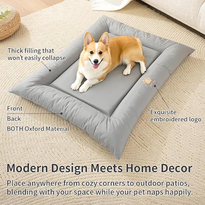 SOMAHE Large Dog Bed with Removable Washable Cover - Orthopedic XL Dog Crate Pad, Waterproof Oxford Fabric, Non-Slip Bolster Bed for Large Dogs, 42x28 Inch, Gray
