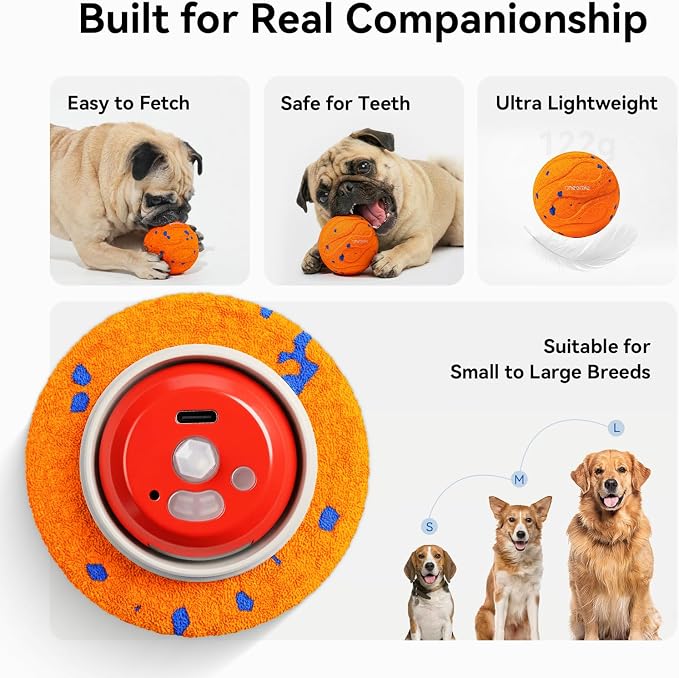 Cheerble Smart Interactive Dog Toy, Wicked Ball AIR Neo, Heartbeat Puppy Toy Automatic Moving, Bouncing, and Rotating, ETPU Material, IPX7 Waterproof Rating, Active Rolling Ball for Medium & Large Dog